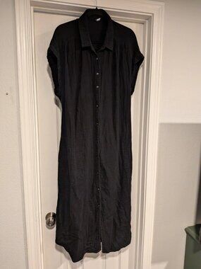 Old Navy XL Black Maternity Collared Button Tie Back Short Sleeve Shirt Dress